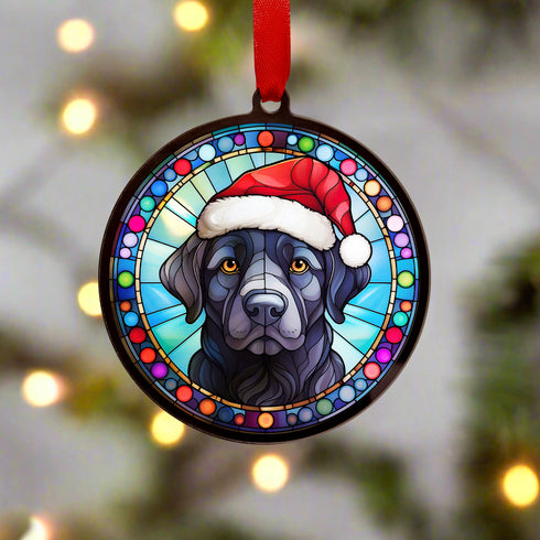 Labrador Black in Santa Hat Suncatcher Decoration